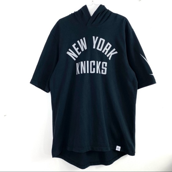 NIKE Knicks Big Logo Short-Sleeve Hoodie Sweatshirt in Black Size L - Picture 2 of 10